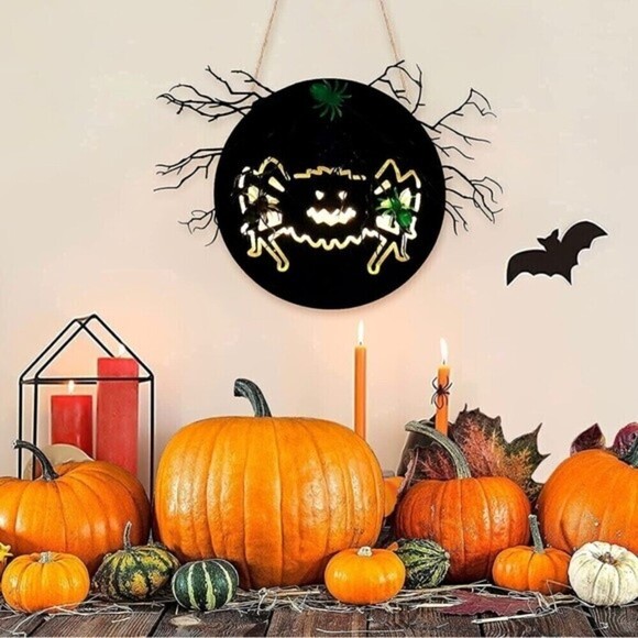 None Other - Welcome Sign Halloween Decorations Wood Wall Front Door Battery Operated LED.